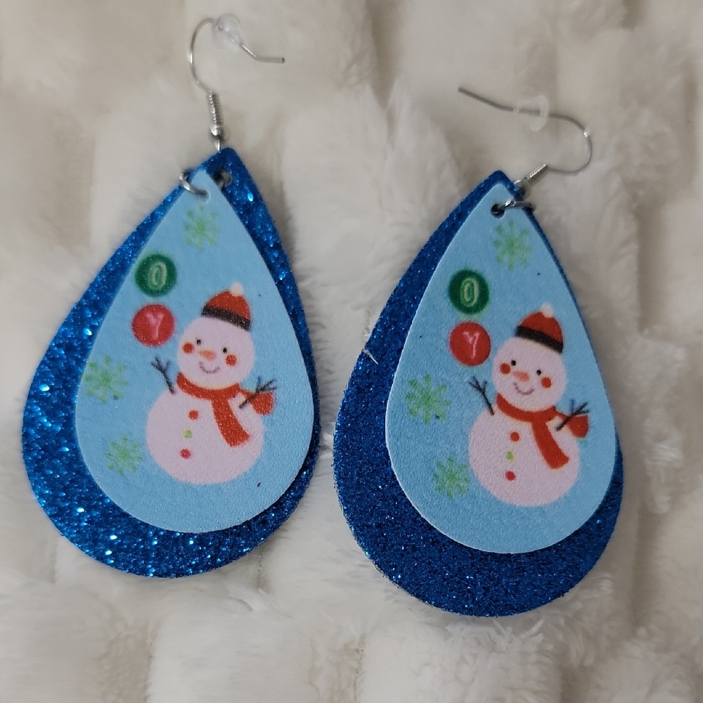 Festive Snowman Teardrop Earrings